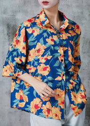 Beautiful Blue Oversized Print Cotton Shirts Half Sleeve