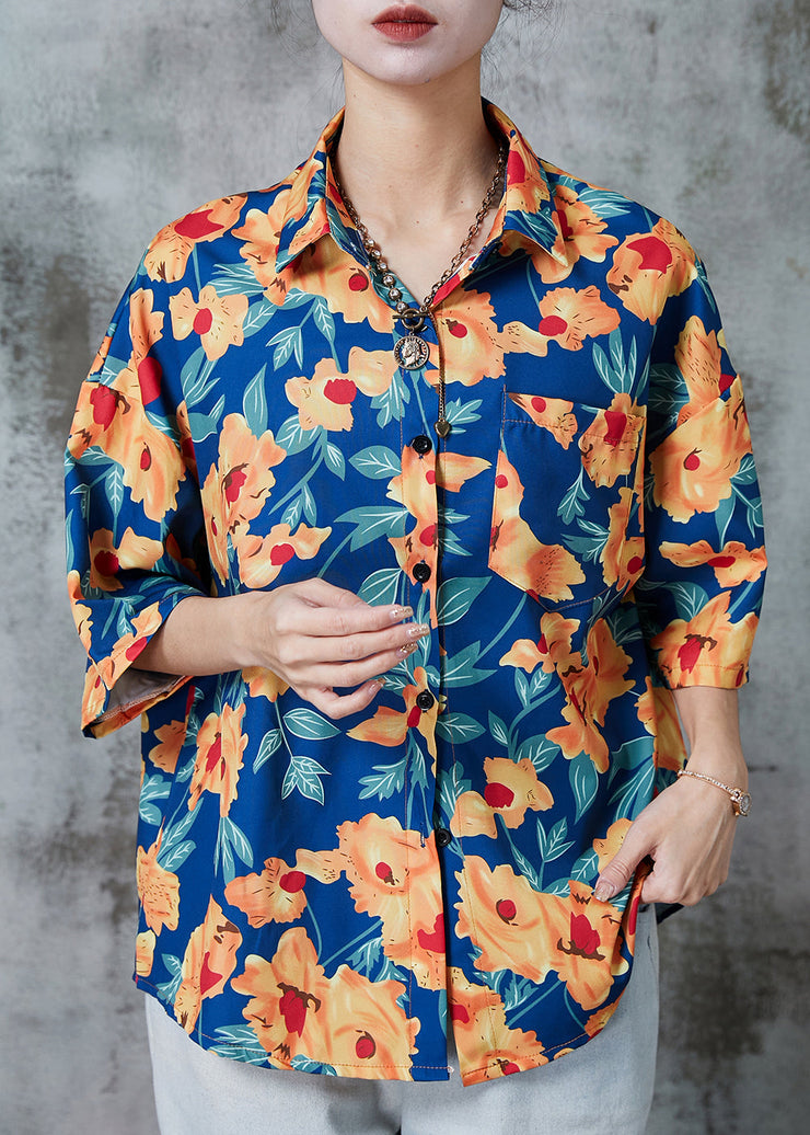 Beautiful Blue Oversized Print Cotton Shirts Half Sleeve