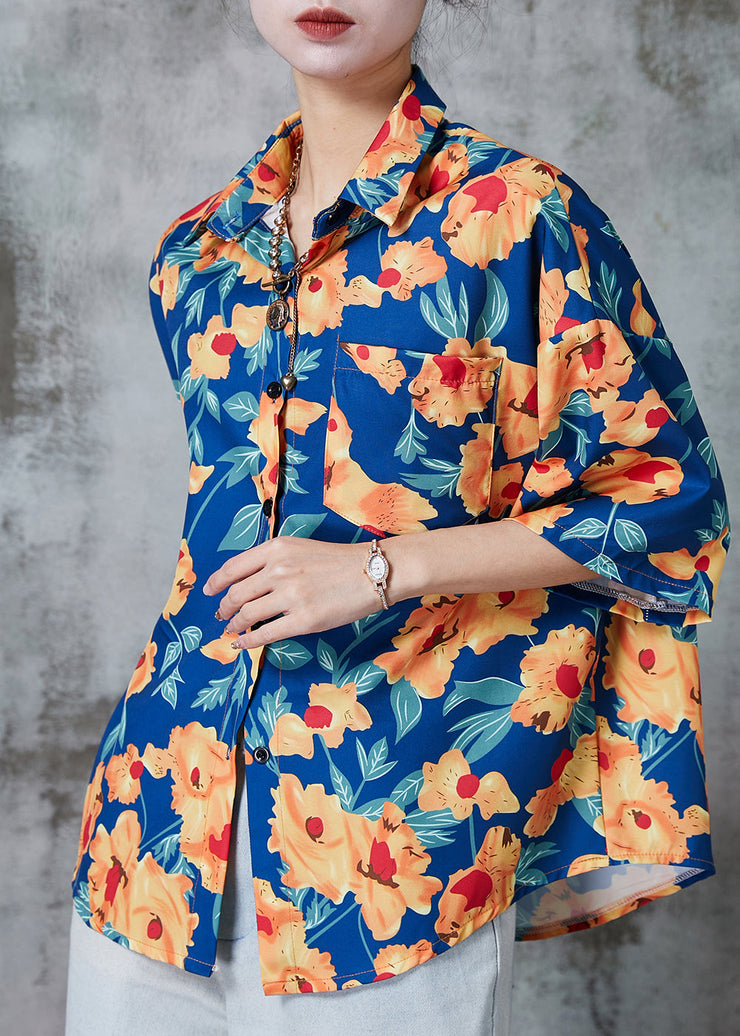 Beautiful Blue Oversized Print Cotton Shirts Half Sleeve