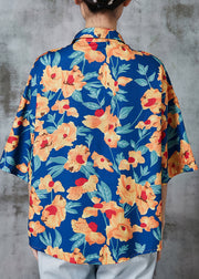 Beautiful Blue Oversized Print Cotton Shirts Half Sleeve