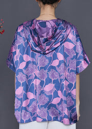 Beautiful Blue Oversized Print Silk Shirt Blouse Summer