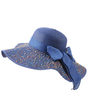 Beautiful Blue Print Bow Straw Woven Beach Floppy Sun Hat