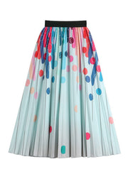 Beautiful Blue Print Wrinkled Elastic Waist Chiffon Skirts Summer