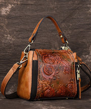 Beautiful Brown Flower Jacquard Calf Leather Tote Handbag