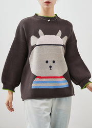 Beautiful Brown Oversized Cartoon Print Knit Sweaters Winter