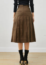 Beautiful Brown Rivet Silm Cotton Pleated Skirts Spring