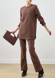 Beautiful Brown Side Open Corduroy Two Piece Set Spring