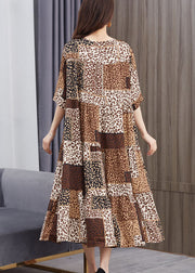 Beautiful Brown V Neck Print Patchwork Chiffon Dresses Summer