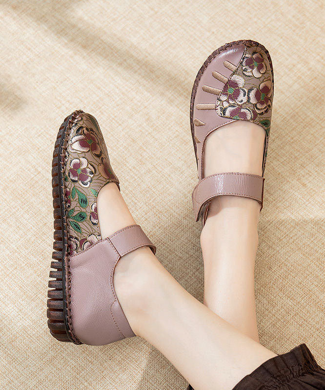 Beautiful Buckle Strap Flats Light Purple Splicing Cowhide Leather