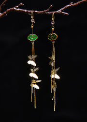 Beautiful Butterfly Tassels 14K Gold Long Drop Earrings