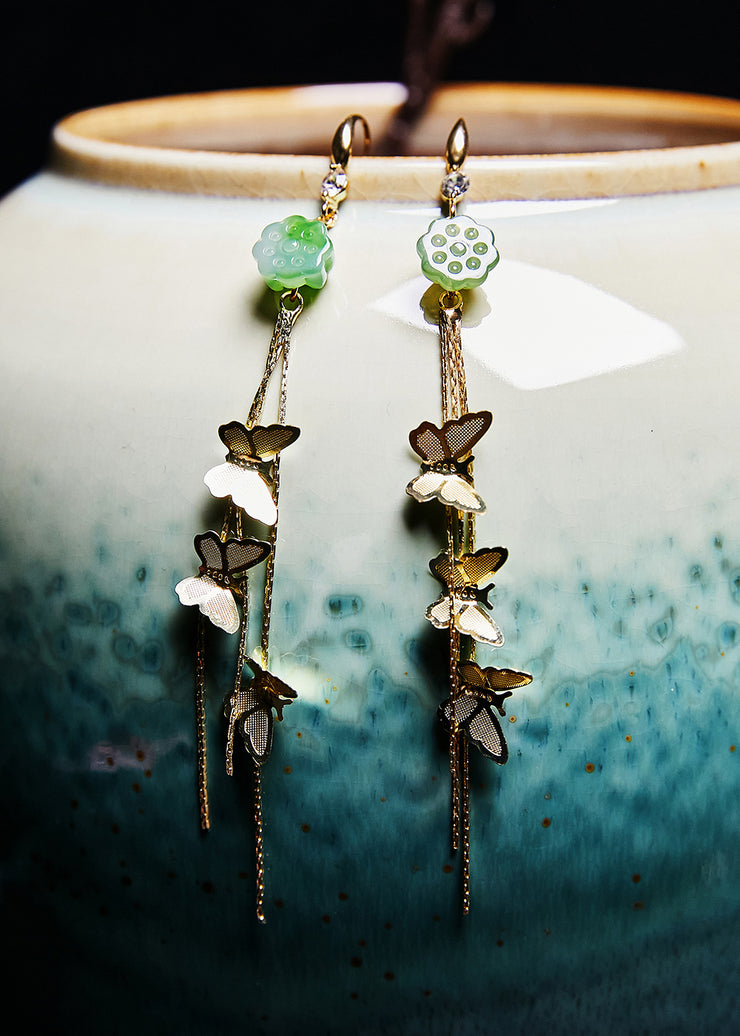 Beautiful Butterfly Tassels Naturally Jade Drop Earrings