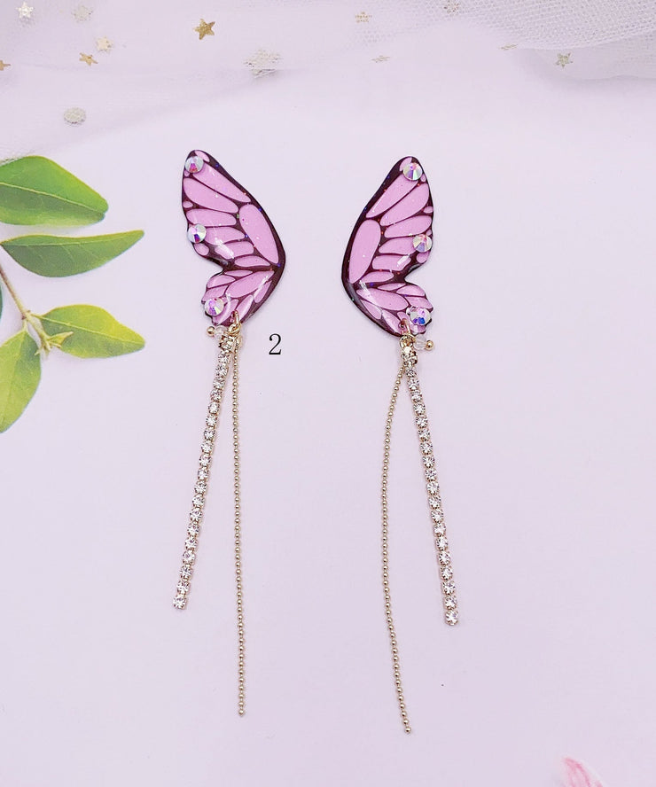 Beautiful Butterfly Wings Tassel Zircon Drop Earrings