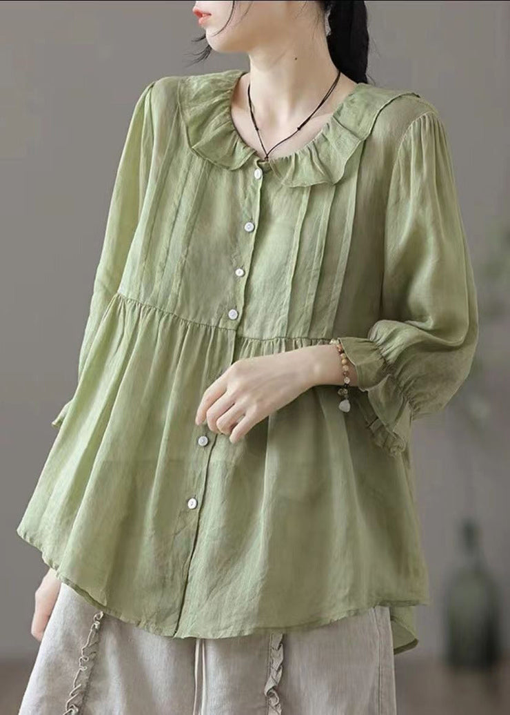 Beautiful Champagne Color Peter Pan Collar Button Cotton Shirt Fall