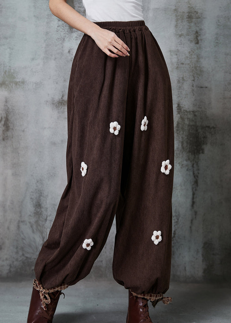 Beautiful Chocolate Oversized Floral Corduroy Pants Spring