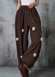 Beautiful Chocolate Oversized Floral Corduroy Pants Spring