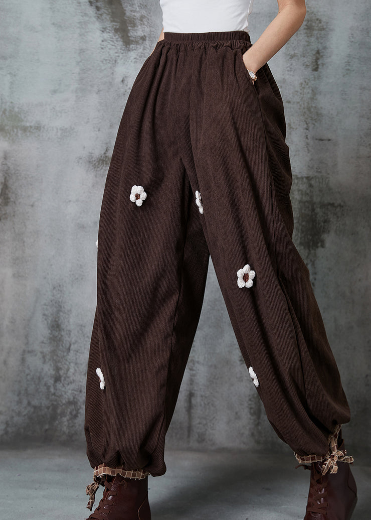 Beautiful Chocolate Oversized Floral Corduroy Pants Spring