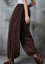 Beautiful Chocolate Oversized Floral Corduroy Pants Spring