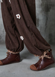 Beautiful Chocolate Oversized Floral Corduroy Pants Spring