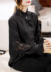 Beautiful Chocolate Ruffled Hollow Out Chiffon Shirt Long Sleeve