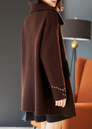 Beautiful Chocolate Tasseled Patchwork Woolen Coat Outwear Spring