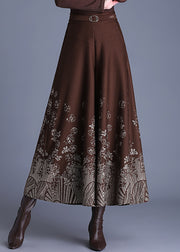 Beautiful Coffee Sashes Woolen Crop Wide Leg Pants Spring