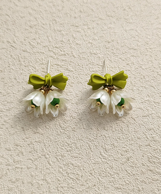 Beautiful Colorblock Alloy Resin Bow Floral Stud Earrings