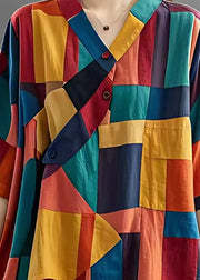 Beautiful Colorblock Asymmetrical Patchwork Applique Linen Top Summer