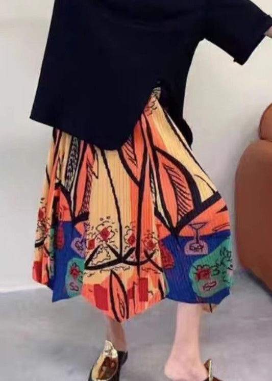 Beautiful Colorblock Asymmetrical Print Elastic Waist Cotton Skirt