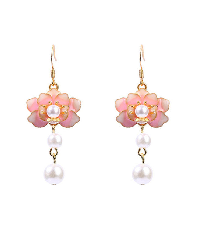 Beautiful Colorblock Copper Overgild Acrylic Pearl Floral Drop Earrings