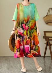 Beautiful Colorblock O Neck Print Patchwork Cotton Dress Summer