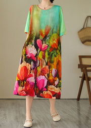 Beautiful Colorblock O Neck Print Patchwork Cotton Dress Summer