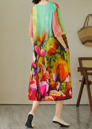 Beautiful Colorblock O Neck Print Patchwork Cotton Dress Summer