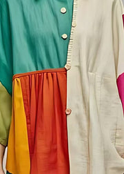 Beautiful Colorblock Oversized Patchwork Cotton Blouse Tops Bracelet Sleeve