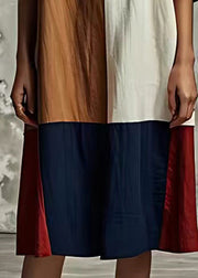 Beautiful Colorblock Oversized Patchwork Cotton Dresses Flare Sleeve
