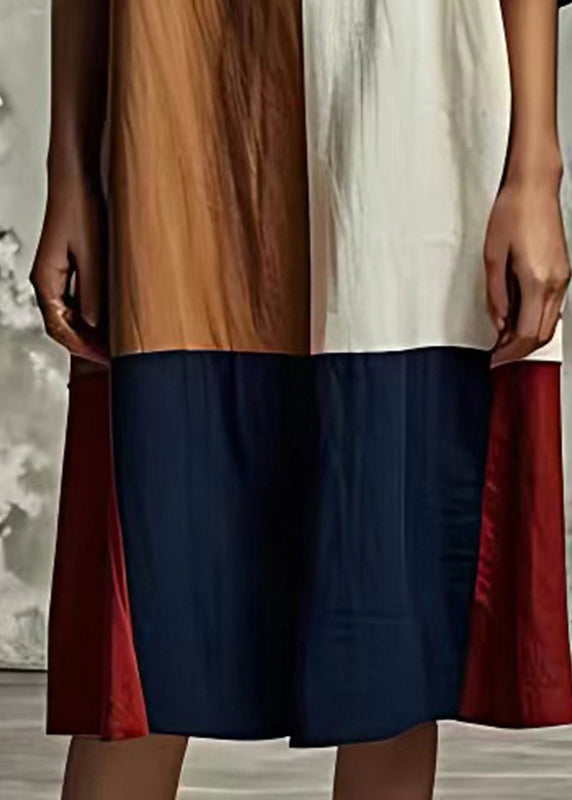 Beautiful Colorblock Oversized Patchwork Cotton Dresses Flare Sleeve