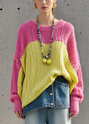 Beautiful Colorblock Oversized Patchwork Knit Sweater Fall