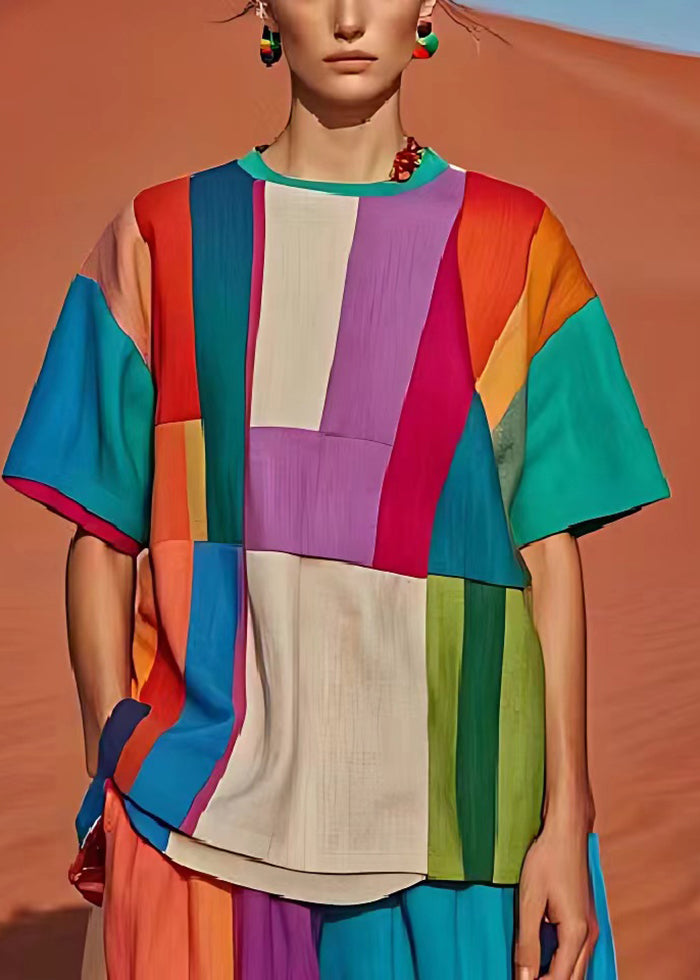Beautiful Colorblock Oversized Patchwork Linen Tank Summer