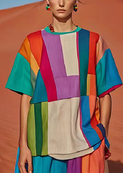 Beautiful Colorblock Oversized Patchwork Linen Tank Summer