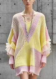 Beautiful Colorblock Oversized Patchwork Long Sweater Batwing Sleeve