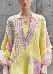 Beautiful Colorblock Oversized Patchwork Long Sweater Batwing Sleeve