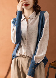 Beautiful Colorblock Peter Pan Collar Patchwork Cashmere Cardigans Spring