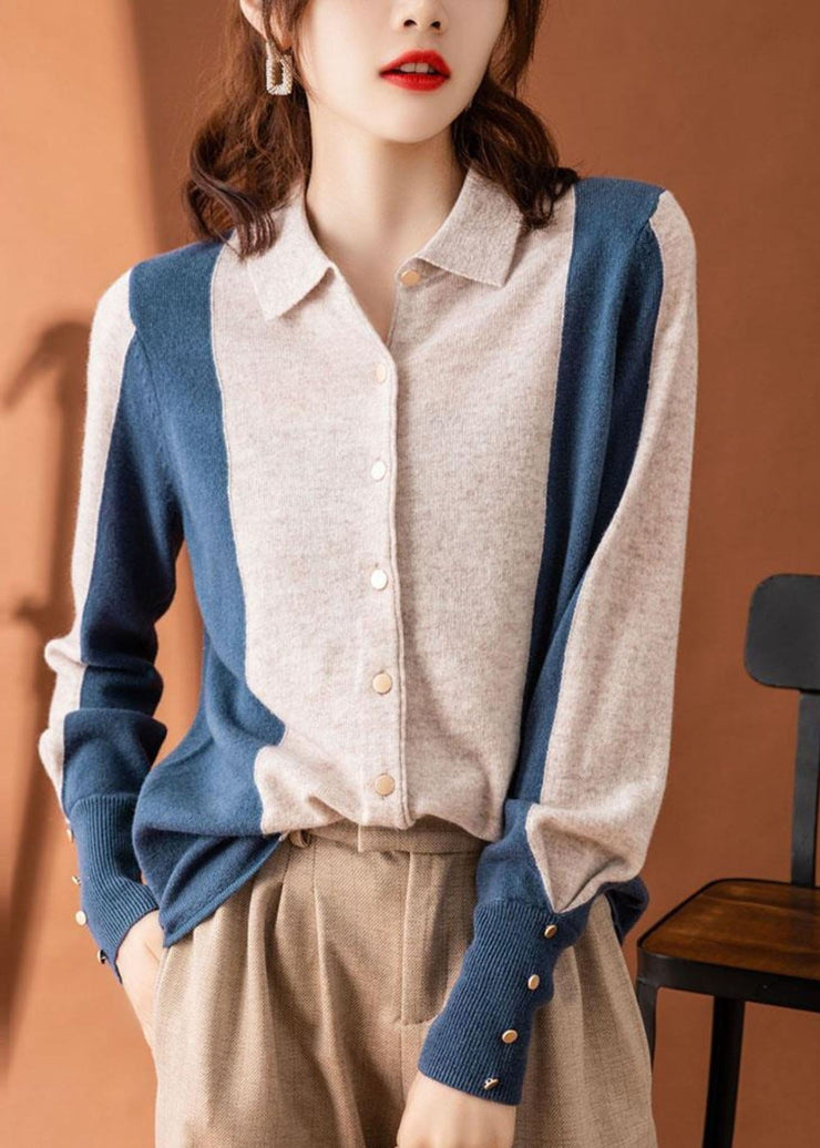 Beautiful Colorblock Peter Pan Collar Patchwork Cashmere Cardigans Spring