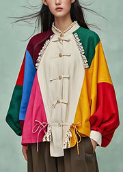 Beautiful Colorblock Stand Collar Button Cotton Coat Fall