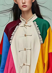 Beautiful Colorblock Stand Collar Button Cotton Coat Fall