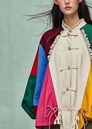 Beautiful Colorblock Stand Collar Button Cotton Coat Fall