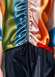 Beautiful Colorblock V Neck Cinched Silk Top Summer