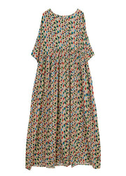 Beautiful Dot Print Patchwork Cotton Vacation Long Dresses Short Sleeve