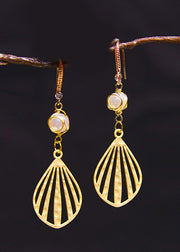 Beautiful Fan-shaped 14K Gold Pearl Drop Earrings 2024 new style