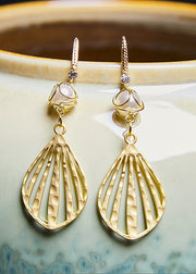 Beautiful Fan-shaped 14K Gold Pearl Drop Earrings 2024 new style