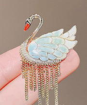 Beautiful Gold Alloy Little Swan Tassel Brooches